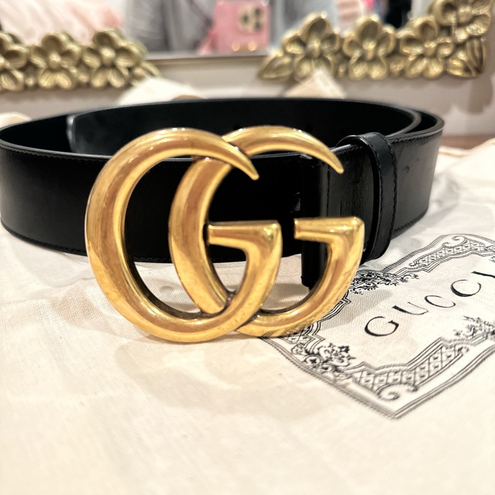 Gucci Black Belt with Gold GG Buckle